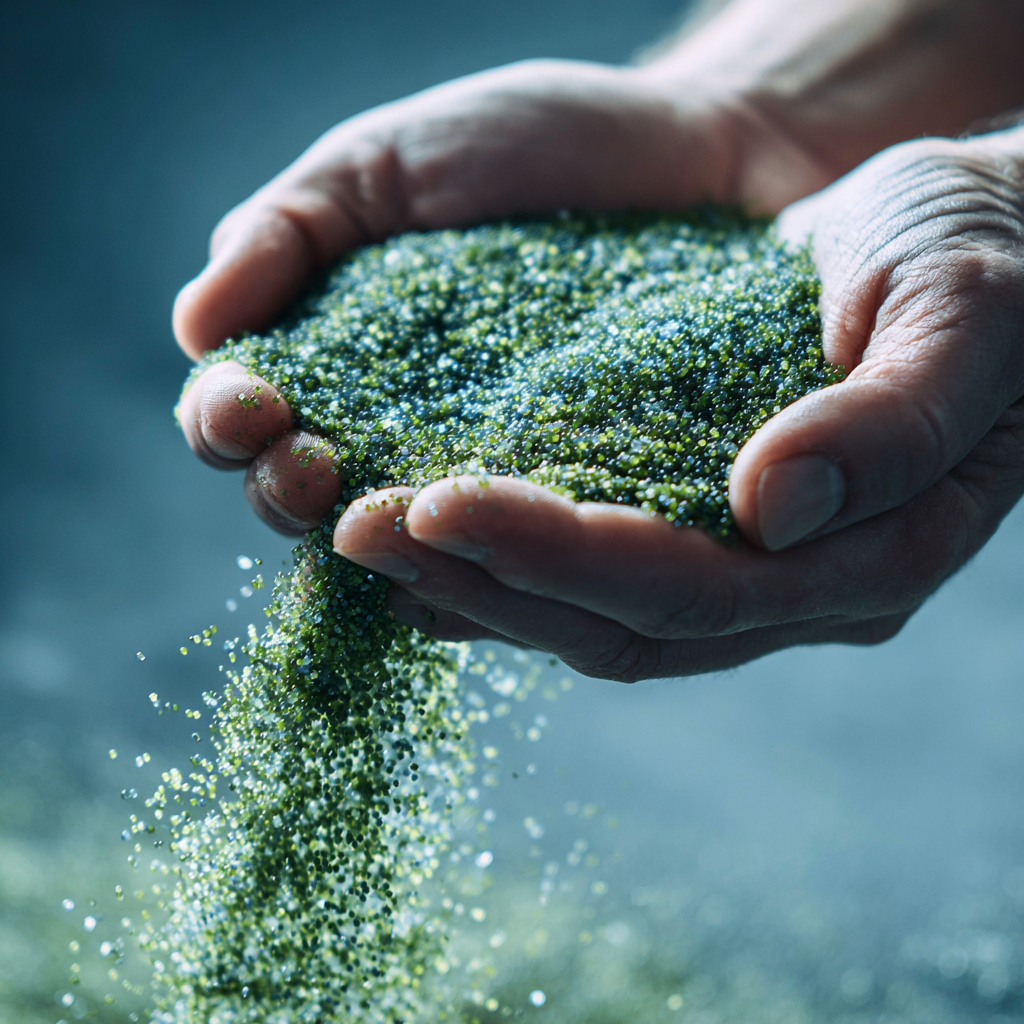 Rezyklat-Granulat in Händen – nachhaltige Kunststofflösungen von KTH Yildiz